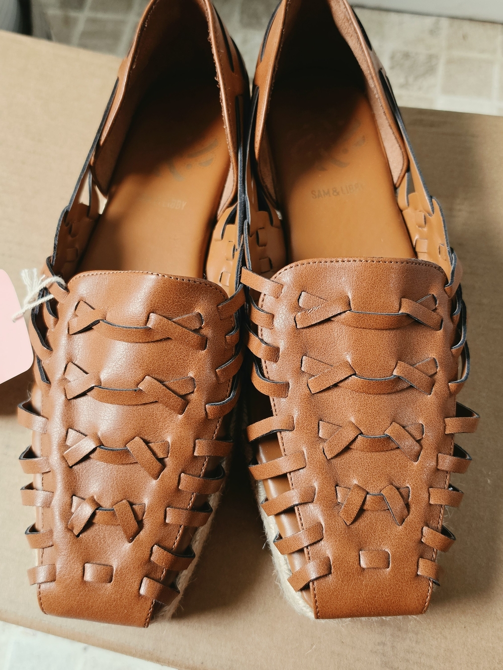 Sam & Libby Brown Woven Faux Leather Slip-On Espadrille Shoe Loafers Size 10 New